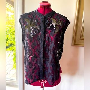 DARK NAVY LACE ALL SAINTS EMBROIDERED TANK TOP